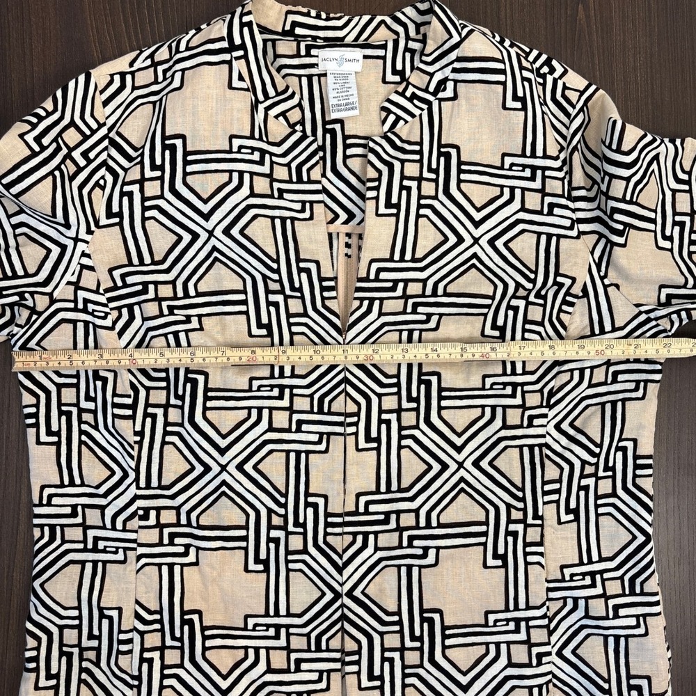 Jaclyn Smith Jacket Womens XL Beige Black Geometric Linen Retro Minimalist Artsy - Picture 14 of 16